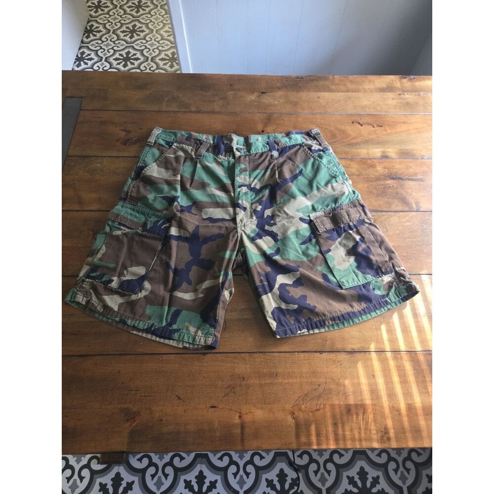 Texas Jeans Woodland Camo Cargo Shorts Mens 38 Leather Patch Made In USA BDU